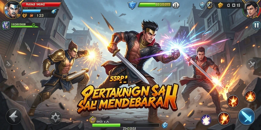Screenshot gameplay 55RP yang menunjukkan aksi pertarungan seru.