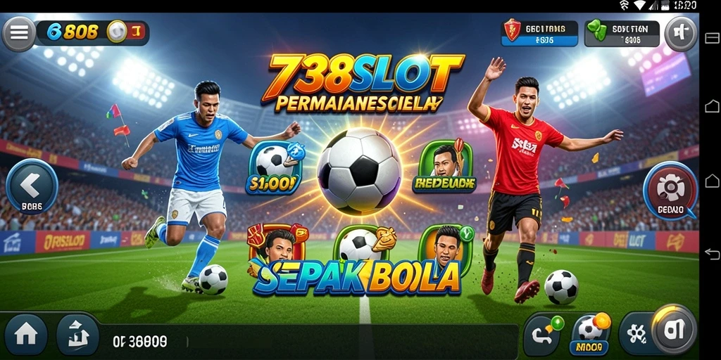 Screenshot gameplay 738SLOT yang menampilkan elemen sepak bola.