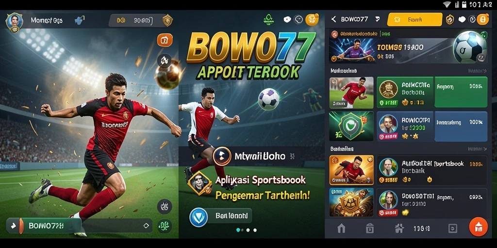Screenshot tampilan aplikasi BOWO77 dengan fitur taruhan Sportsbook.