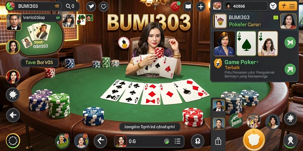 Screenshot dari gameplay seru BUMI303 yang menunjukkan aksi poker.