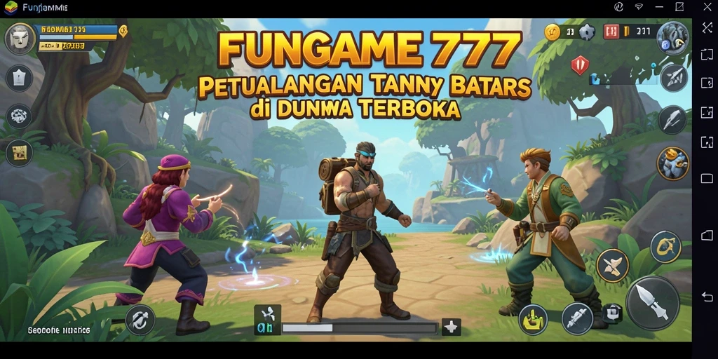 Tampilan gameplay FUNGAME777 dengan aksi menjelajah dunia terbuka.