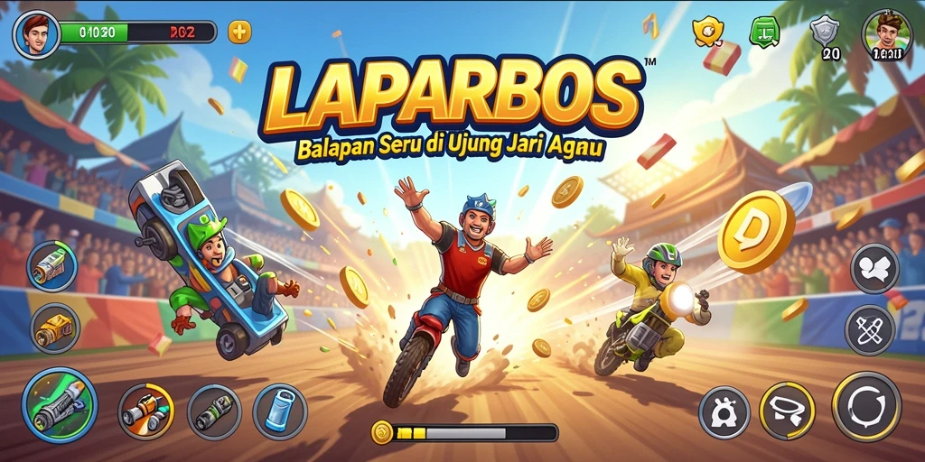 Screenshot LAPARBOS menunjukkan aksi balapan yang mendebarkan di lintasan.