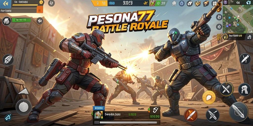 Screenshot utama PESONA77 menunjukkan aksi seru dalam pertarungan Battle Royale.