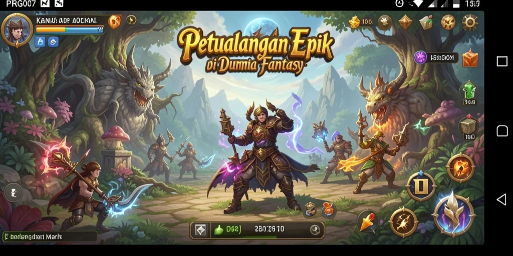 Tangkapan layar gameplay PRG007 menunjukkan aksi pertarungan epik di dunia fantasi.