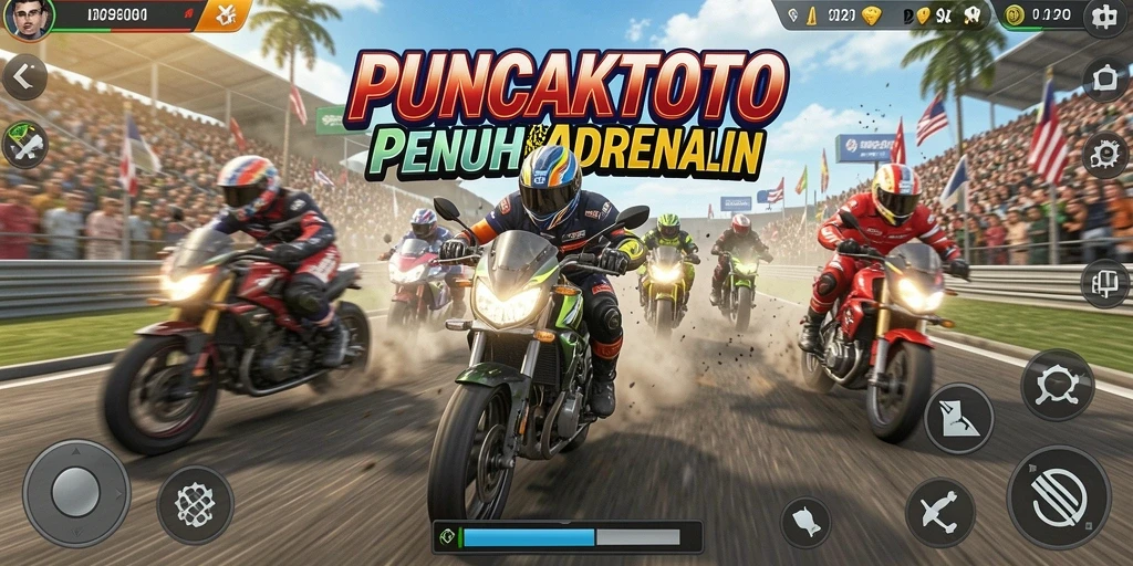 Screenshot utama PUNCAKTOTO menampilkan balapan seru di trek menantang.
