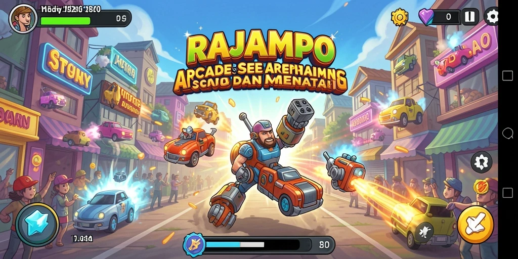 Tampilan gameplay RAJAMPO yang seru dan interaktif dalam permainan arcade.