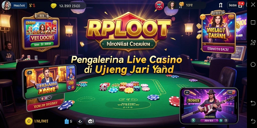 Screenshot gameplay RPLOOT menampilkan dealer profesional dan meja permainan yang menarik.