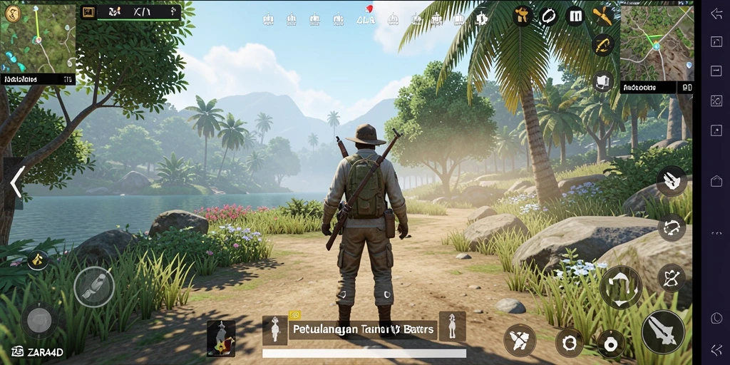 Screenshot dari gameplay ZARA4D di dunia terbuka yang luas.